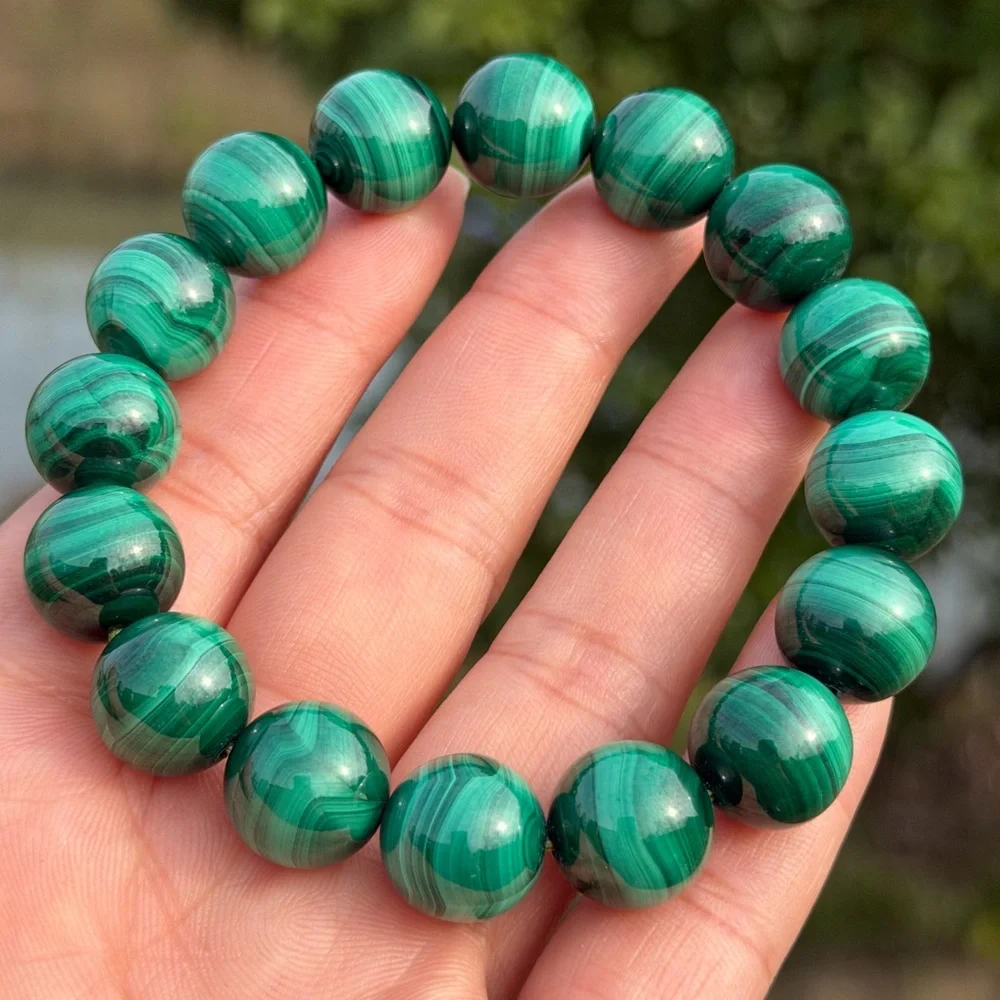 13mm stretchable high quality malachite bracelet 1088